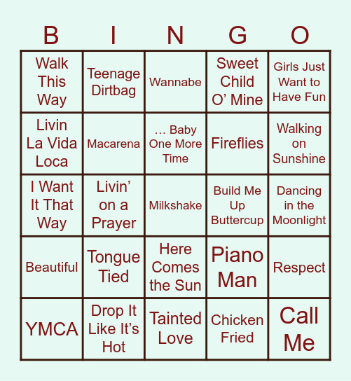Music Bingo Card