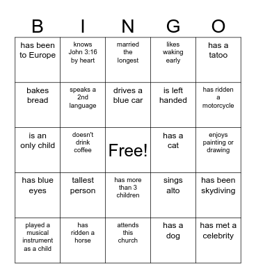 WIC Bingo Card