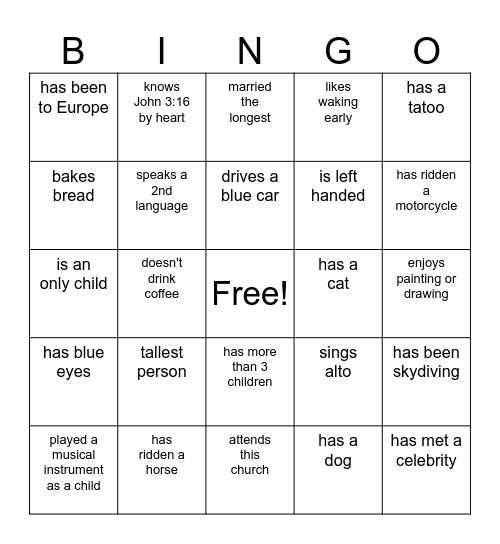 WIC Bingo Card