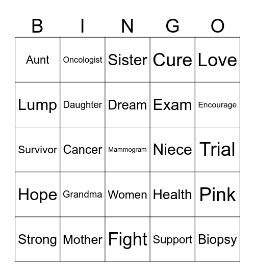 Pink Out Bingo Card
