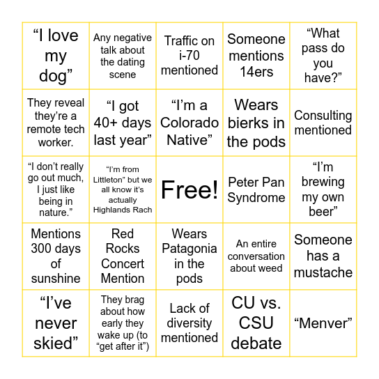 Love is Blind: Denver Bingo Card