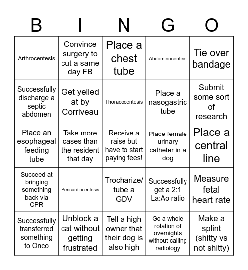 Internship Bingo Card