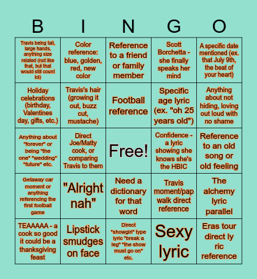 Life of a Showgirl Bingo Card