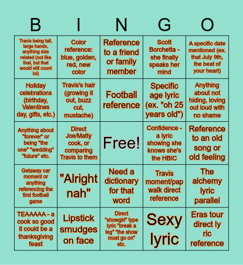 Life of a Showgirl Bingo Card