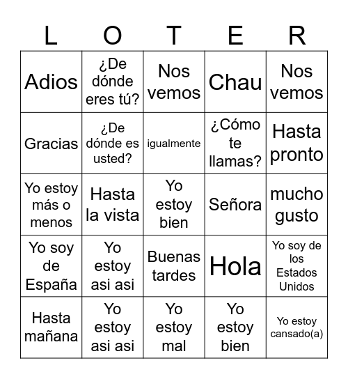 Lotería- saludos y despedidas Bingo Card