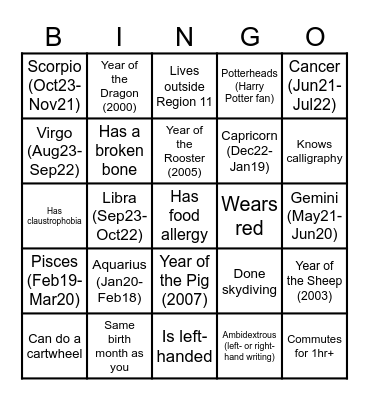 Untitled Bingo Card