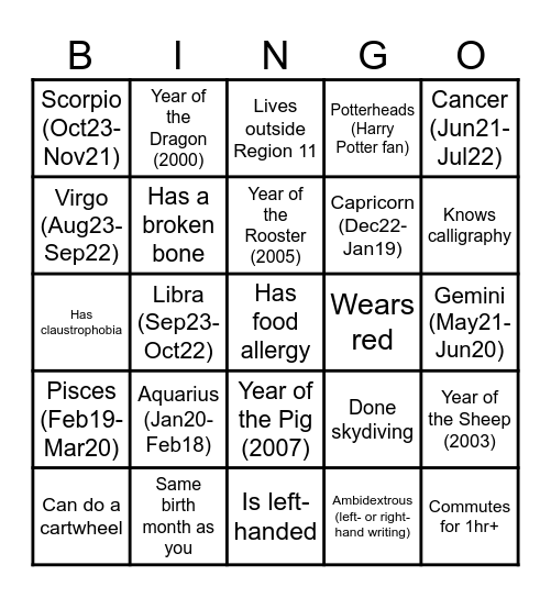 Untitled Bingo Card