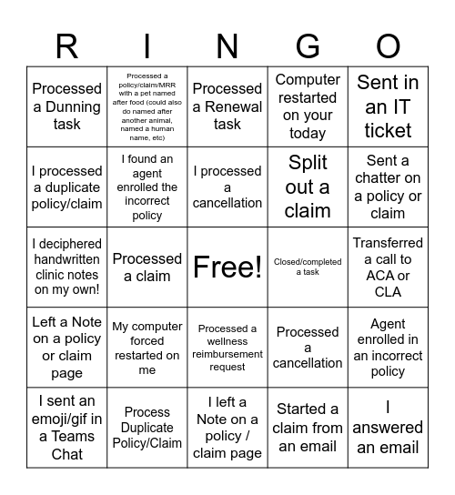 Customer Service Week Bingo Card