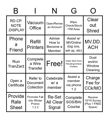 October BINGO Card