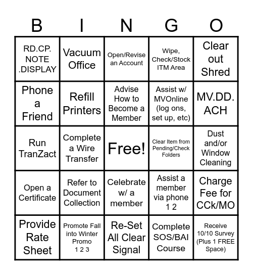 October BINGO Card