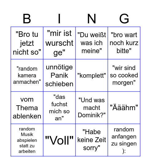 Wagner Bingo Card