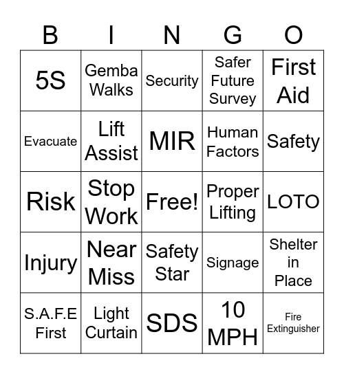 Global Health & Safety Day Bingo Card
