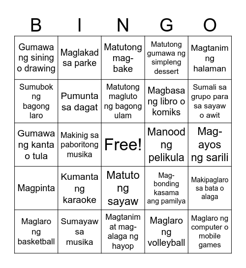 Interest Bingo! Bingo Card