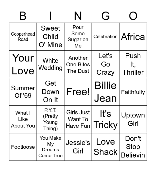 80's Music - Round 1 Bingo Card