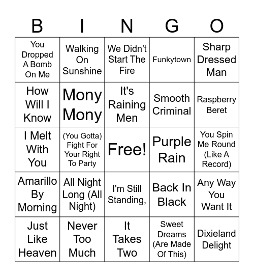 80's Music - Round 2 Bingo Card