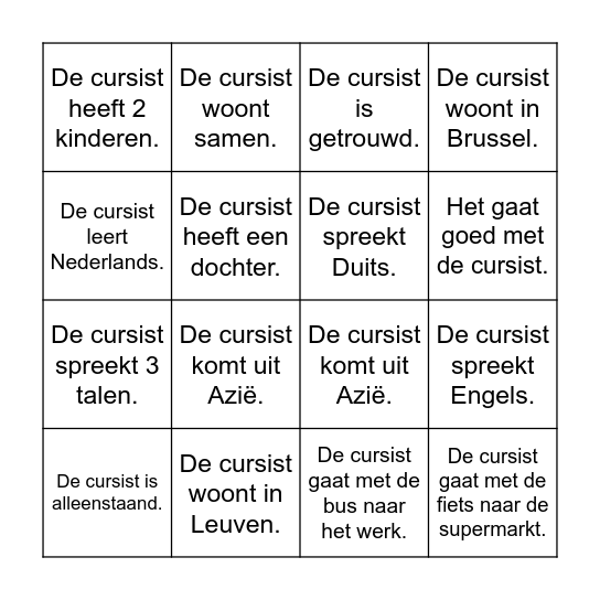 Ja/nee-vragen Bingo Card