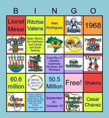 Hispanic Heritage Month Bingo Card