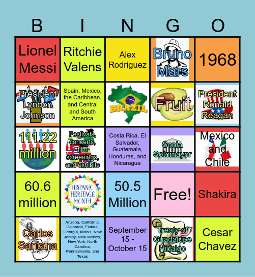 Hispanic Heritage Month Bingo Card