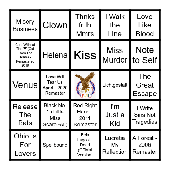 GOTH-EMO Bingo Card