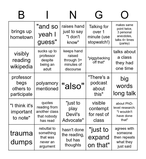 Seminar Yap Bingo Card