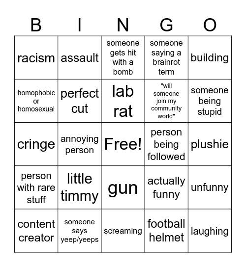 Yeeps Video Comp Bingo Card