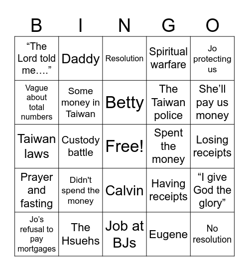 WILL SHE SAY THIS? Bingo Card