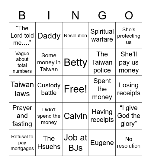 WILL SHE SAY THIS? Bingo Card