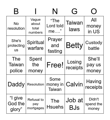 WILL SHE SAY THIS? Bingo Card