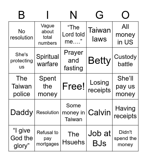 WILL SHE SAY THIS? Bingo Card