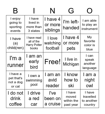 Team Rachel Getting to Know You Bingo Card