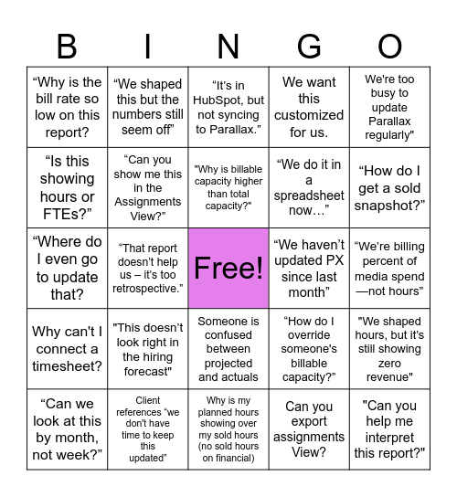 Parallax Bingo Card Bingo Card