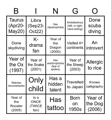 Retro, Roll Call, Bingo Card