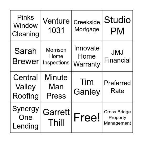 Vendor Bingo Card