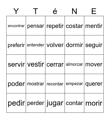 Stem Changing Verbs! Bingo Card