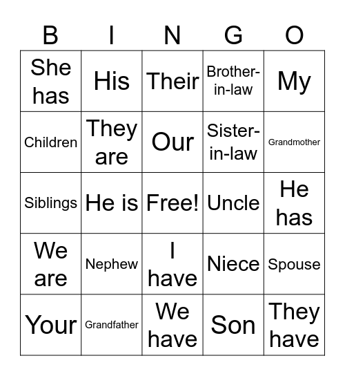 To Be, To Have and Family Bingo Card