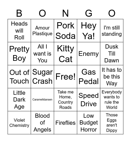 Music of Animatics Bingo Card