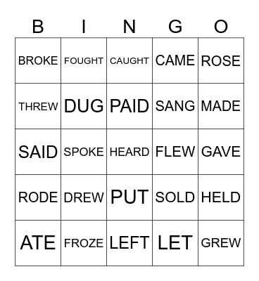 Irregular Verbs Bingo Card