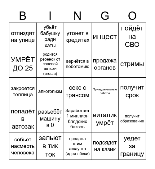 Кирилл бинго 2030 Bingo Card