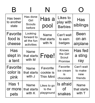 Troop 31239 Bingo Card