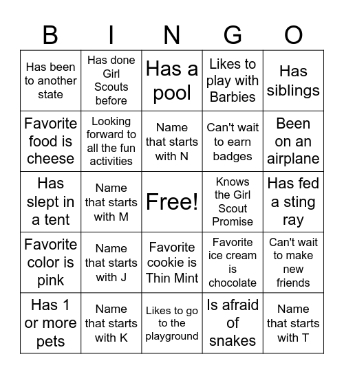 Troop 31239 Bingo Card