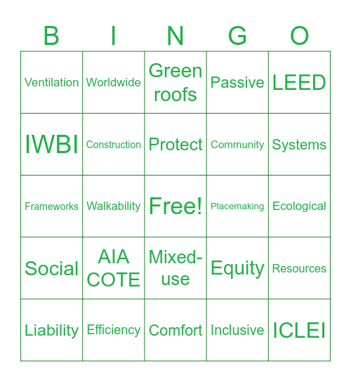 Sustainable and Environmental Design Bingo Card