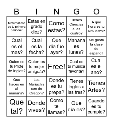 EXPRESIONES Bingo Card
