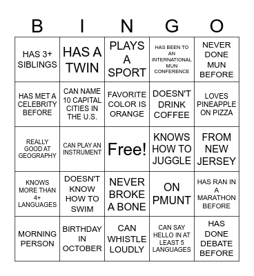 PMUNC HUMAN BINGO! Bingo Card