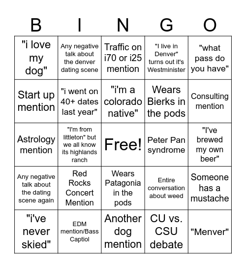Denver Stereotypes Bingo Card