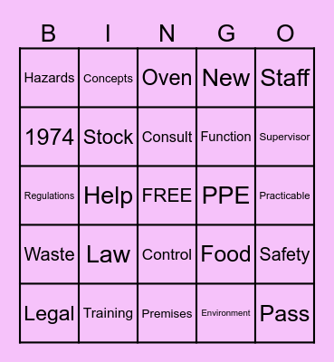 Food safety Bingo Card