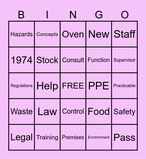 Food safety Bingo Card