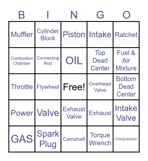 Small Engines Bingo Card