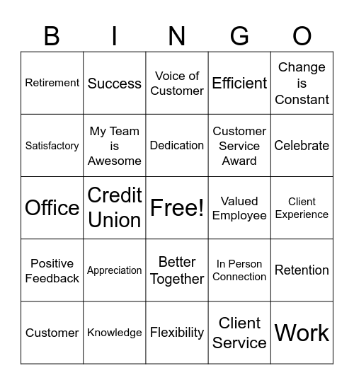 Customer Service Week Bingo Card