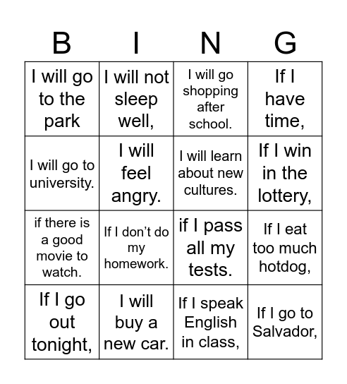 First Conditional Bingo Card