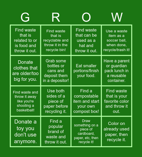 Enviornmental Bingo :D Bingo Card